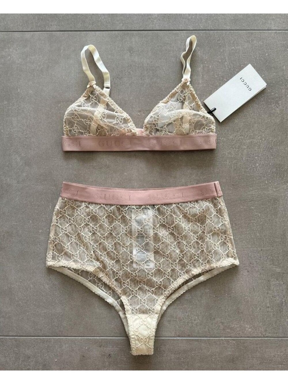 NWT Gucci Nude Lingerie Set Size XS Light Beige 100% Authentic Powder Bra